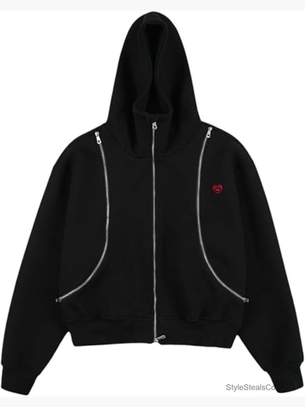 Deconstructive Boxy Zip Up Hoodie Cropped Cotton Pullover Streetwear